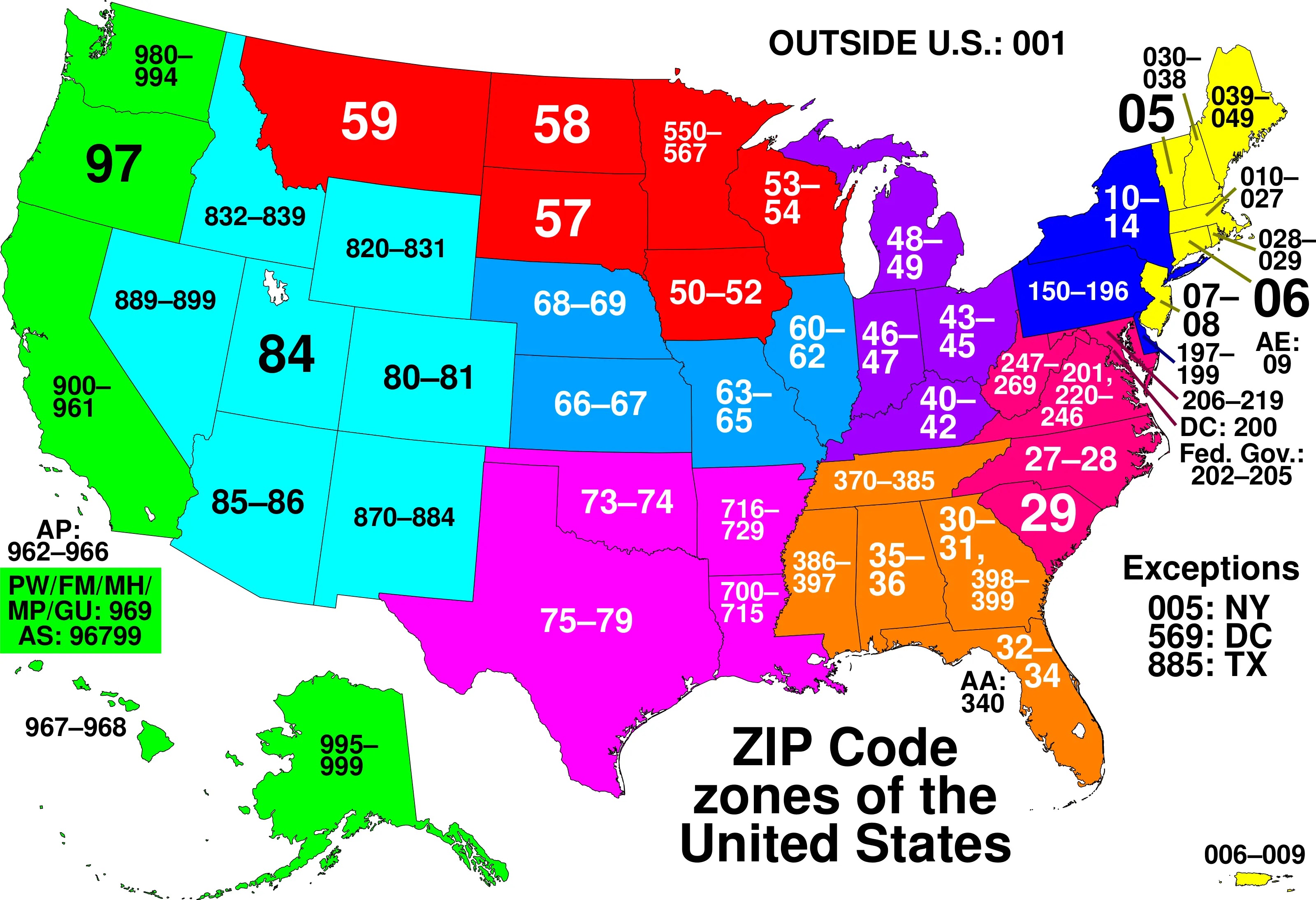 Us zip code prefixes codes